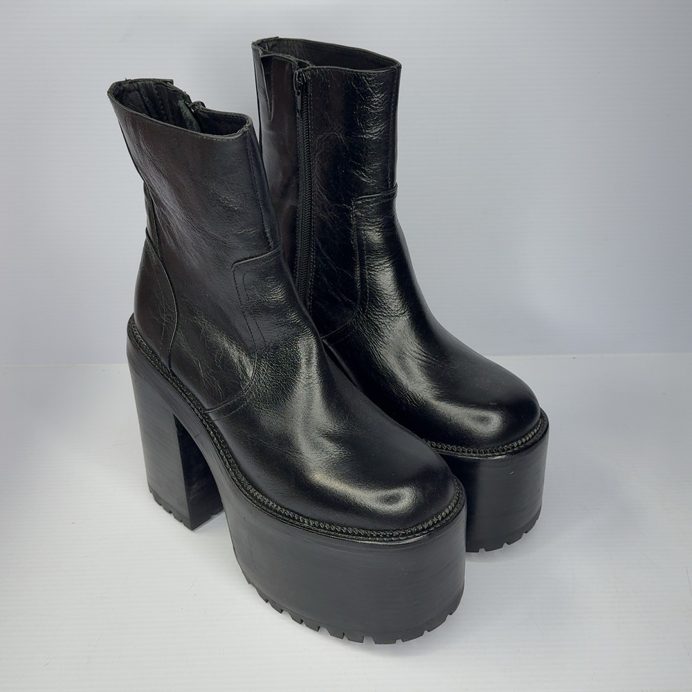Jeffrey Campbell Deadz Black Leather Platform Lug Sole Boots Womens 8.5M
